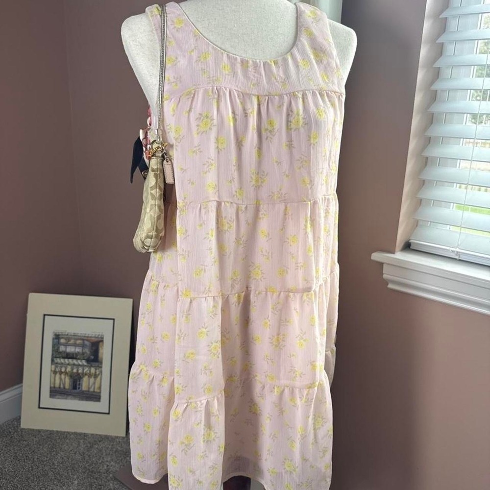 Lily Rose pink floral tiered sleeveless coquette dress Size S